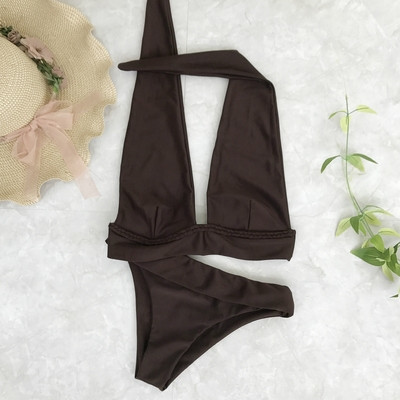 Costum de baie simplu de damă în negru și albastru în două părți