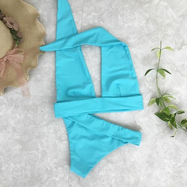 Costum de baie simplu de damă în negru și albastru în două părți