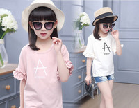 Tricou casual pentru copii cu mini aplicatie cu maneci 3/4 de culoare alb roz