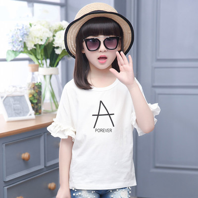 Tricou casual pentru copii cu mini aplicatie cu maneci 3/4 de culoare alb roz