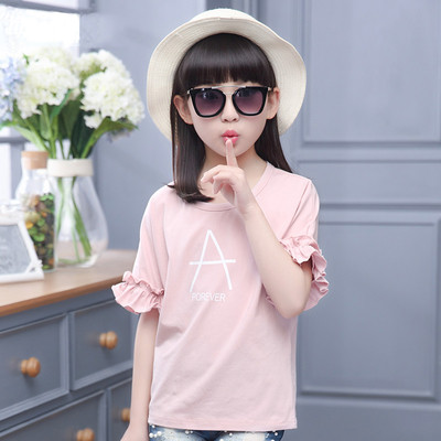 Tricou casual pentru copii cu mini aplicatie cu maneci 3/4 de culoare alb roz