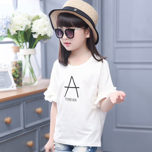 Tricou casual pentru copii cu mini aplicatie cu maneci 3/4 de culoare alb roz