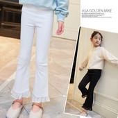 Pantaloni eleganti pentru copii pentru fete cu talie inalta si dantela in alb si negru