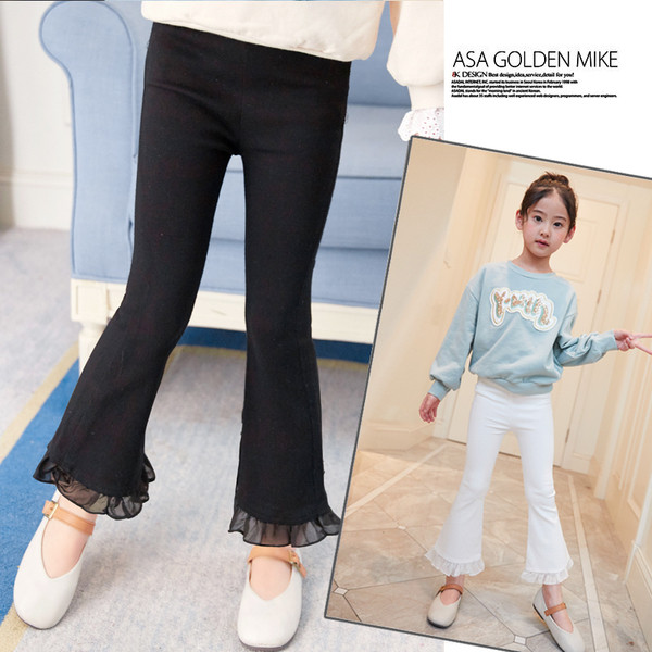 Pantaloni eleganti pentru copii pentru fete cu talie inalta si dantela in alb si negru