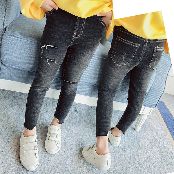 Stílusos gyermekfarmer lányoknak, magas derékkal, fekete foltokkal