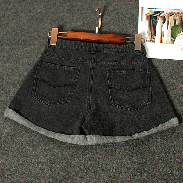 Pantaloni scurți din denim pentru doamne cu talie înaltă într-o culoare închisă