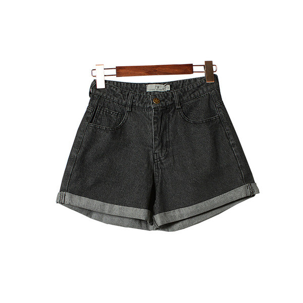 Pantaloni scurți din denim pentru doamne cu talie înaltă într-o culoare închisă