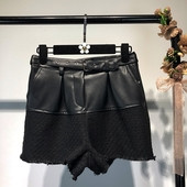 Pantaloni scurți eleganti de damă, cu piele ecologică și curea