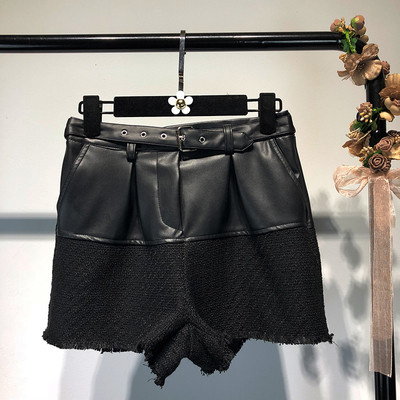 Pantaloni scurți eleganti de damă, cu piele ecologică și curea