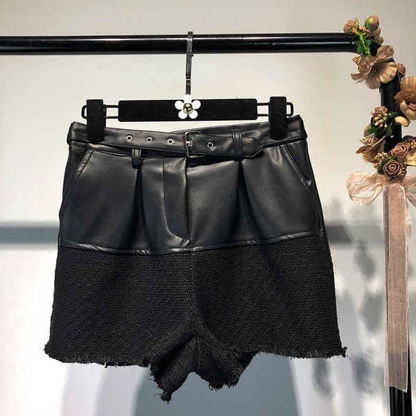 Pantaloni scurți eleganti de damă, cu piele ecologică și curea