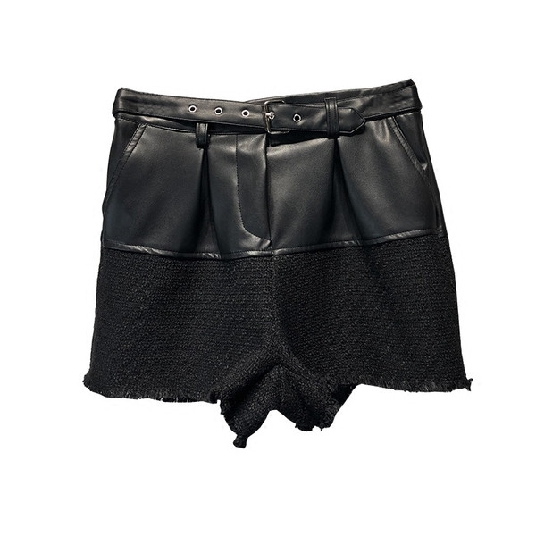 Pantaloni scurți eleganti de damă, cu piele ecologică și curea