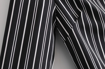 Rochie elegantă de damă, în dungi negre, cu decolteu în V