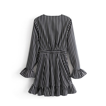 Rochie elegantă de damă, în dungi negre, cu decolteu în V