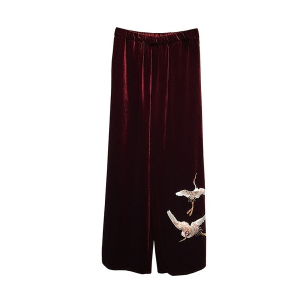 Pantaloni largi de dama moderni cu broderie