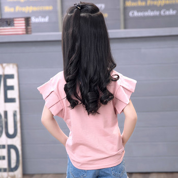 Детска тениска за момичета с апликация в бял и розов цвят