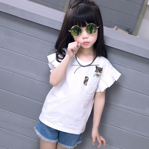 Tricou pentru fete pentru copii cu aplicatie in alb si roz