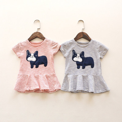 Стилна детска тениска за момичета райе с щампа в два цвята