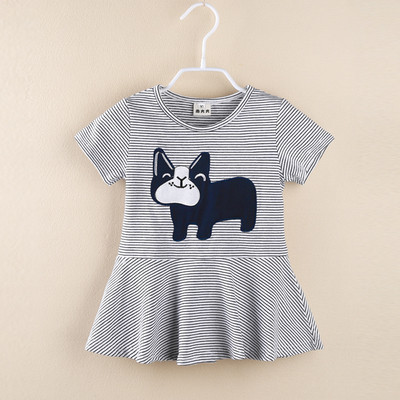 Tricou pentru copii elegant pentru fete in dungi cu imprimeu in doua culori