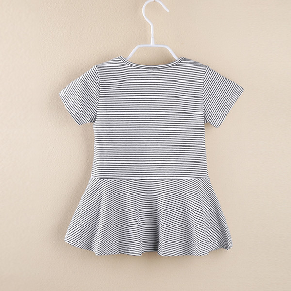 Tricou pentru copii elegant pentru fete in dungi cu imprimeu in doua culori