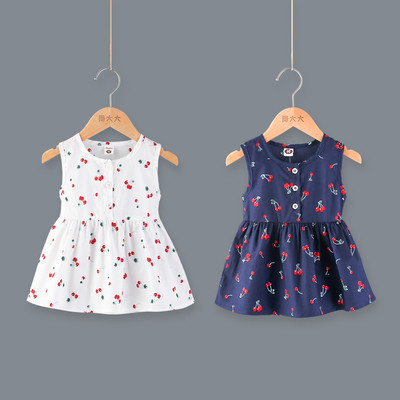 Daily children`s tank top with application of cherries in two colors