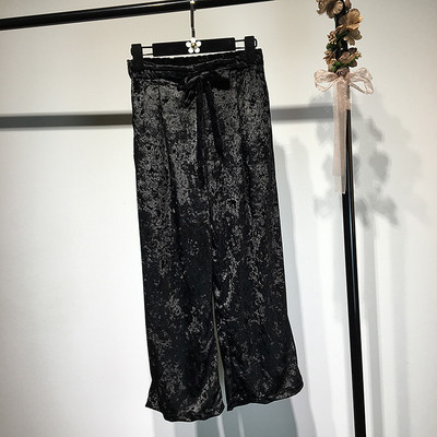 Pantaloni largi de dama la moda in negru cu talie inalta