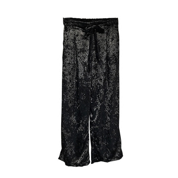 Divatos széles női nadrág fekete színben, magas derékkal