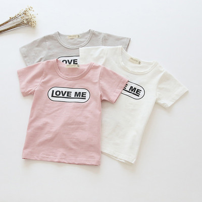 Детска тениска за момичета с О-образна яка с надпис в бял и розов цвят