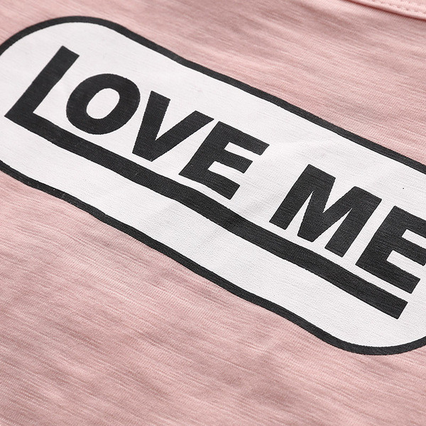 Tricou pentru fete pentru copii cu guler în formă de O cu inscripție în alb și roz