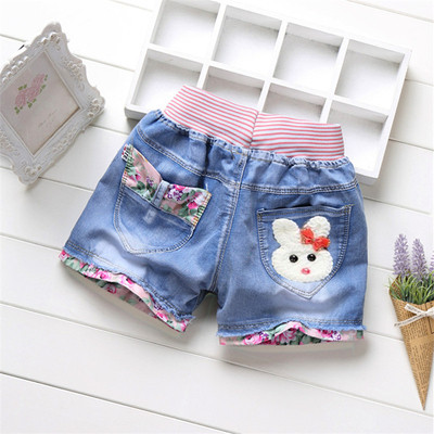 Детски къси дънки за момичета с декоративни маниста, бродерия и щампа