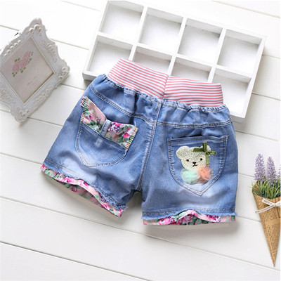 Детски къси дънки за момичета с декоративни маниста, бродерия и щампа