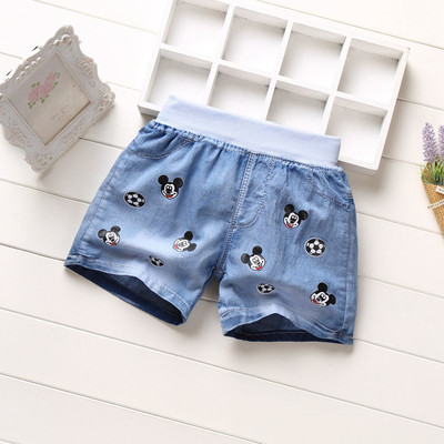 Детски къси дънки за момичета с декоративни маниста, бродерия и щампа