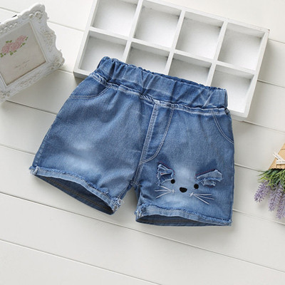 Детски къси дънки за момичета с декоративни маниста, бродерия и щампа