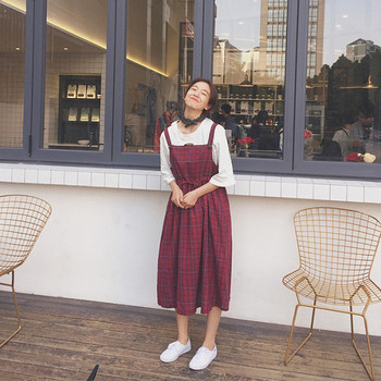 Ежедневна дамска рокля каре под коляното в два цвята