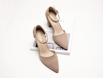 Дамски заострени велурени обувки с различна височина на тока-7см/5см