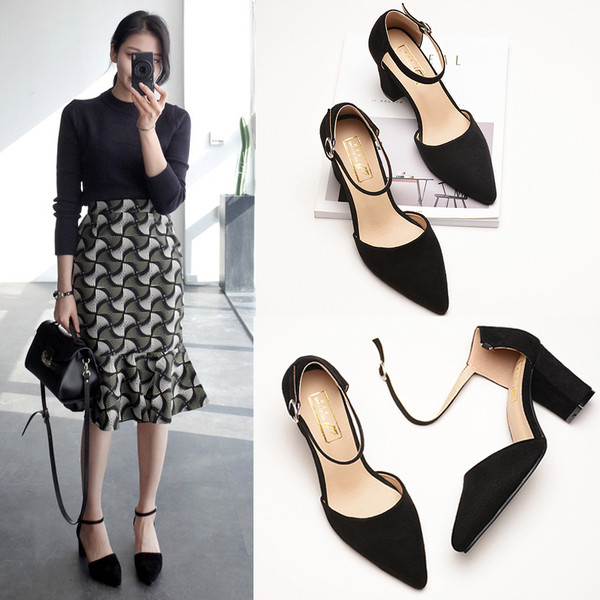 Дамски заострени велурени обувки с различна височина на тока-7см/5см