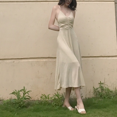 Rochie elegantă de damă, cu bretele încrucișate, cu decolteu în V sub genunchi