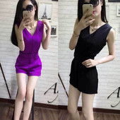 Дамски летен гащеризон с висока талия в три цвята и колан