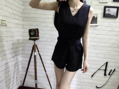 Дамски летен гащеризон с висока талия в три цвята и колан