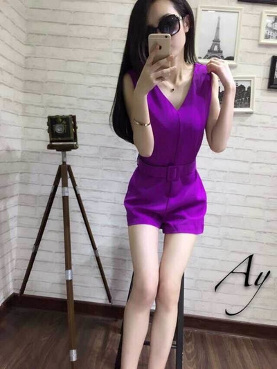 Дамски летен гащеризон с висока талия в три цвята и колан