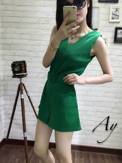 Дамски летен гащеризон с висока талия в три цвята и колан