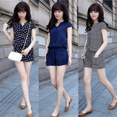 Salopeta de vara de dama cu talie inalta, buzunare si nasturi