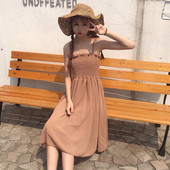 Ежедневна дамска рокля с тънки презрамки под коляното в три цвята