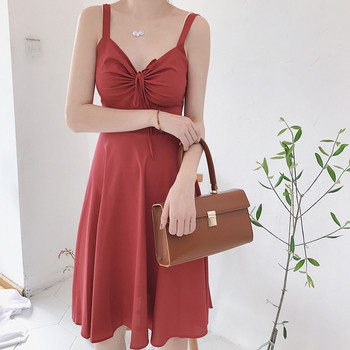 Стилна дамска рокля с V-образно деколте в два цвята