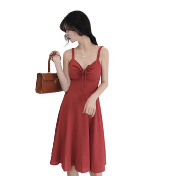 Стилна дамска рокля с V-образно деколте в два цвята