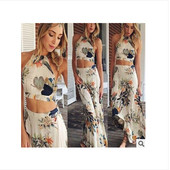 Set top de vară de damă și fustă lungă cu model floral