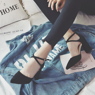 Велурени заострени обувки на висок ток с крос каишки за дамите в няколко цвята