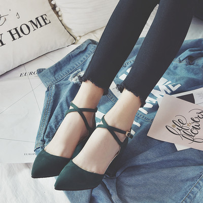 Велурени заострени обувки на висок ток с крос каишки за дамите в няколко цвята