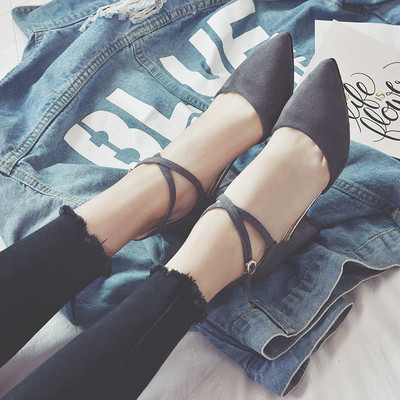 Велурени заострени обувки на висок ток с крос каишки за дамите в няколко цвята