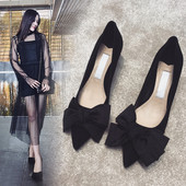 Велурени остри дамски обувки с голяма панделка в няколко цвята