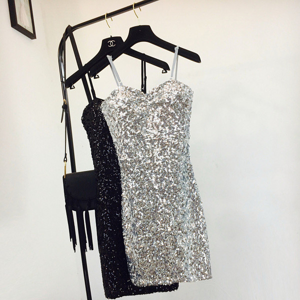 Стилна дамска рокля с пайети в няколко цвята